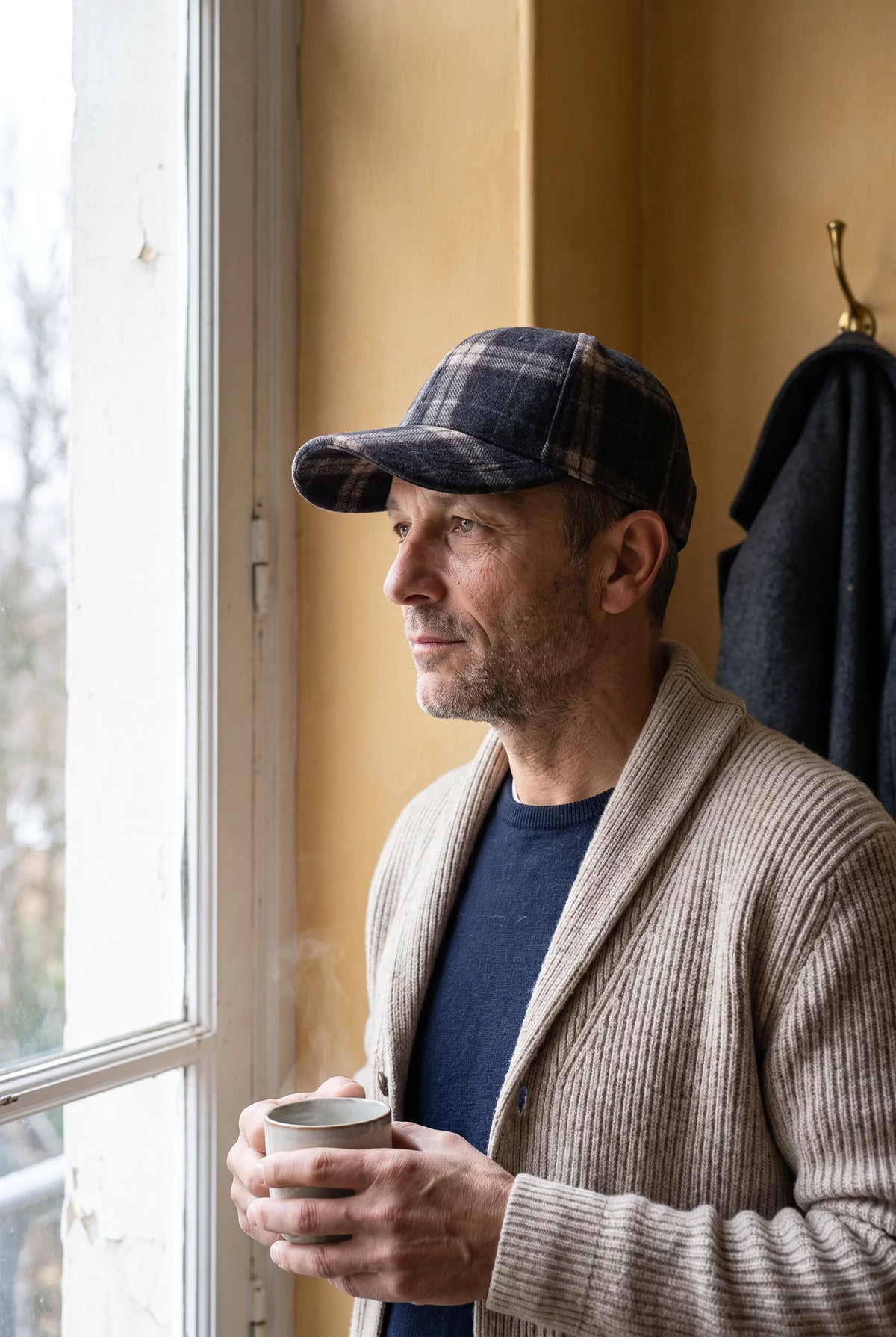 Casquette tweed portée - intérieur
